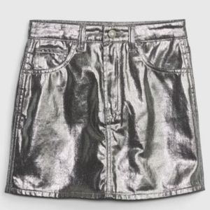 KIDS METALLIC DENIM MINI SKIRT